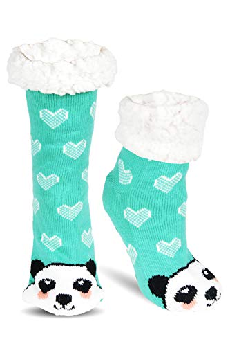 Frostfighter Damen Kuschelsocken mit ABS Sohle (1x Paar) Hüttensocken Wintersocken mit Anti Rutsch Noppen (Grün - Panda, 35-41) von Frostfighter