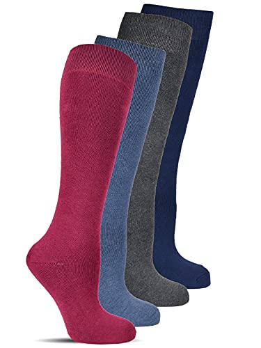 Frostfighter Damen Thermo Kniestrümpfe (4x Paar) Winter Ski Vollfrottee Innenfutter (Mehrfarbig - Dunkelblau Anthrazit Hellblau Bordeauxrot, 35-38) von Frostfighter