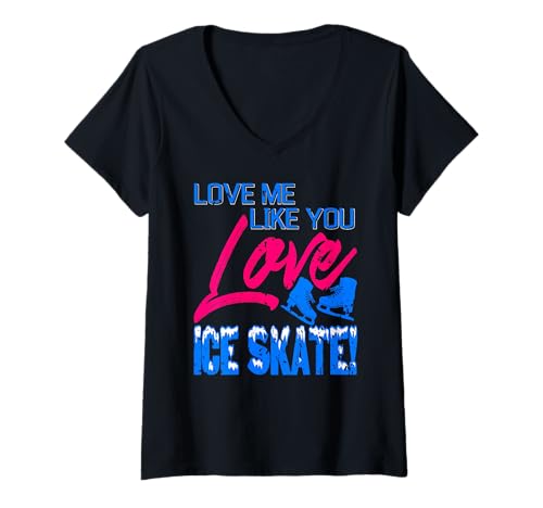 Damen Liebe Mich wie du das Rutschen auf Eisabenteuern liebst T-Shirt mit V-Ausschnitt von Frostige Romantik auf der Eisbahn