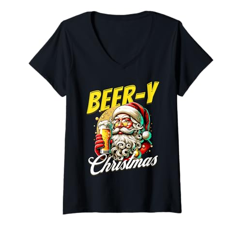 Damen Beer-Y Weihnachtsbier und Weihnachtsmann Lustiges Wortspiel T-Shirt mit V-Ausschnitt Damen Beer-Y Weihnachtsbier und Weihnachtsmann Lustiges Wortspiel T-Shirt mit V-Ausschnitt von Frosty Mug Humor