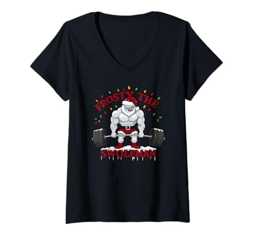 Damen Frosty The Swoleman Kreuzheben - Lustiges Weihnachts-Powerlifting T-Shirt mit V-Ausschnitt von Frosty the Swole man Deadlift – Christmas Holiday