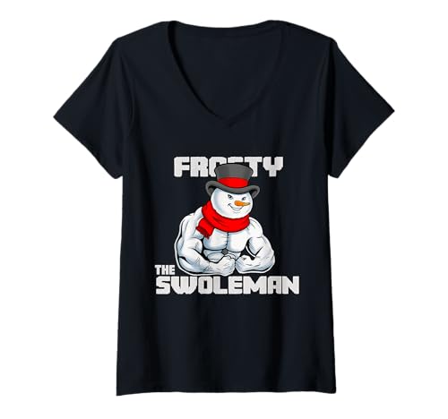 Damen Frosty The Swoleman - Lustiger Muskulöser Schneemann Weihnachten Gym T-Shirt mit V-Ausschnitt Damen Frosty The Swoleman - Lustiger Muskulöser Schneemann Weihnachten Gym T-Shirt mit V-Ausschnitt von Frosty the Swole man – Muscular Snowman Christmas