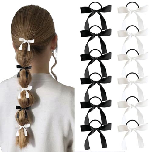 FrostyFlair 12 Stück Haargummis Mädchen, Seidige Satin-Haarschleifen Haarschmuck Mädchen, Haaraccessoires Damen, Haarschleifen für Bubble Braids, Black & White FrostyFlair 12 Stück Haargummis Mädchen, Seidige Satin-Haarschleifen Haarschmuck Mädchen, Haaraccessoires Damen, Haarschleifen für Bubble Braids, Black & White von FrostyFlair