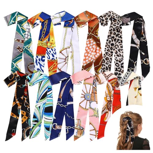FrostyFlair 12 Stück Haartuch Damen zum binden, Handtaschen Schal, Modische Accessoires, Haar Accessoire, Silk Scarf, Seidentuch Haare, Tuch, Taschenhenkel FrostyFlair 12 Stück Haartuch Damen zum binden, Handtaschen Schal, Modische Accessoires, Haar Accessoire, Silk Scarf, Seidentuch Haare, Tuch, Taschenhenkel von FrostyFlair