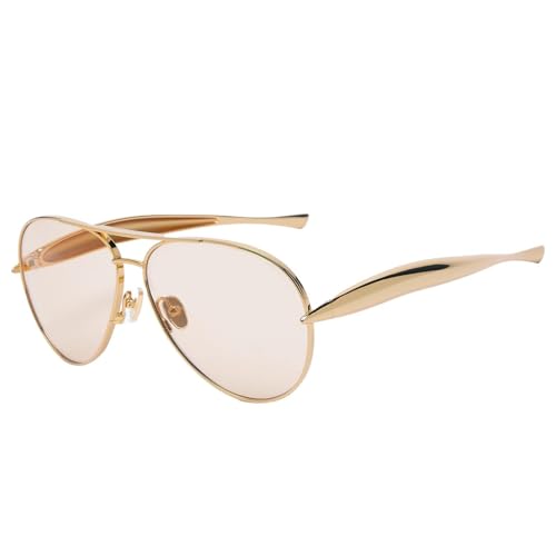 FrostyFlair Damen Sonnenbrille, Übergroße Pilotensonnenbrille im Retro-Stil der 70er Jahre, Stil 2025, Metallic-Töne, Goldene, Stromlinienförmige Bügel FrostyFlair Damen Sonnenbrille, Übergroße Pilotensonnenbrille im Retro-Stil der 70er Jahre, Stil 2025, Metallic-Töne, Goldene, Stromlinienförmige Bügel von FrostyFlair
