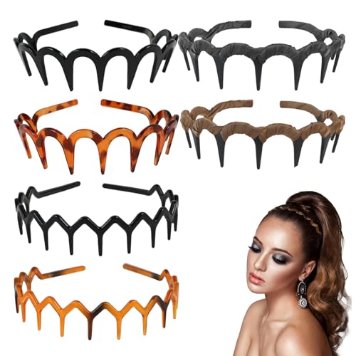 FrostyFlair Haarreifen Damen, 6 Stück Zickzack Haarreif, Rutschfest Haarschmuck, Haar Accessoire Für Damen und Mädchen, Zick Zack Haarreif (Schwarz/Leopard) von FrostyFlair