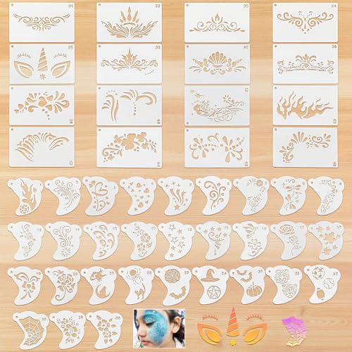 FrostyFlair Kinderschminken Schablonen, 46 Stück Wiederverwendbar Kinderschminken Set, Kinderschminke, Tattoo Schablonen, Face Paint, Schablonen Kinder FrostyFlair Kinderschminken Schablonen, 46 Stück Wiederverwendbar Kinderschminken Set, Kinderschminke, Tattoo Schablonen, Face Paint, Schablonen Kinder von FrostyFlair
