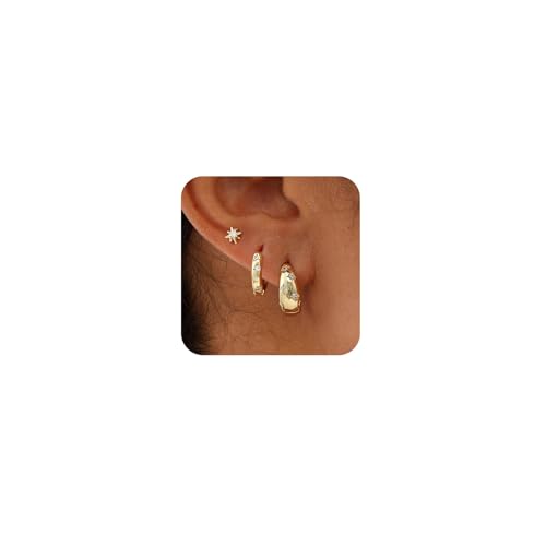 FrostyFlair Ohrringe Gold, 3 Paar Stapelohrringe Ohrringe Set, 14K Vergoldet Creolen Gold Klein, Piercing Ohr FrostyFlair Ohrringe Gold, 3 Paar Stapelohrringe Ohrringe Set, 14K Vergoldet Creolen Gold Klein, Piercing Ohr von FrostyFlair