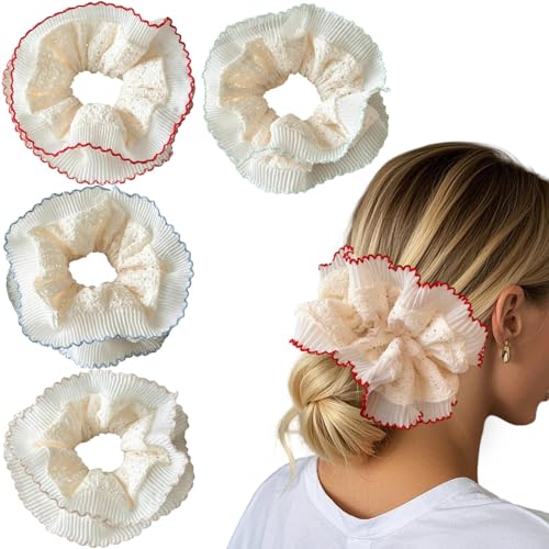 FrostyFlair Scrunchies, 4 Stück Mehrlagige Spitze Haargummi Damen, Puffige Scrunchies Haargummi, Schick, Französisch Inspiriert Haargummis, Seiden Scrunchie FrostyFlair Scrunchies, 4 Stück Mehrlagige Spitze Haargummi Damen, Puffige Scrunchies Haargummi, Schick, Französisch Inspiriert Haargummis, Seiden Scrunchie von FrostyFlair
