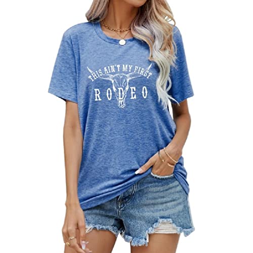 Damen Western Graphic Cowboy Cowgirl T-Shirt This Not First Letter Print Vintage Country Music Kurzarm Blusen Top Damen Kurzarm Top Loose Fit von Frotox