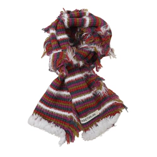 Frotox Lady Harajuku Gestreifter Schal Y2k Stil Mädchen Fransenkanten Langer Strickschal Modetuch Straße Lässiges Halstuch Y2k Schal Dünner Schal Y2k Skinny Neck Schal Y2k von Frotox