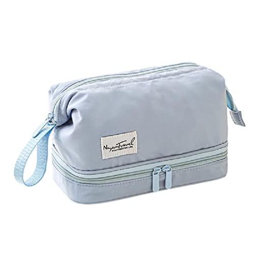 Große Kapazität Make-up Tasche Reise Toilettenartikel Kosmetiktaschen Doppelschicht Lagerung Oragenizer für Frauen Mädchen Kosmetiktasche, blau, L von Frotox