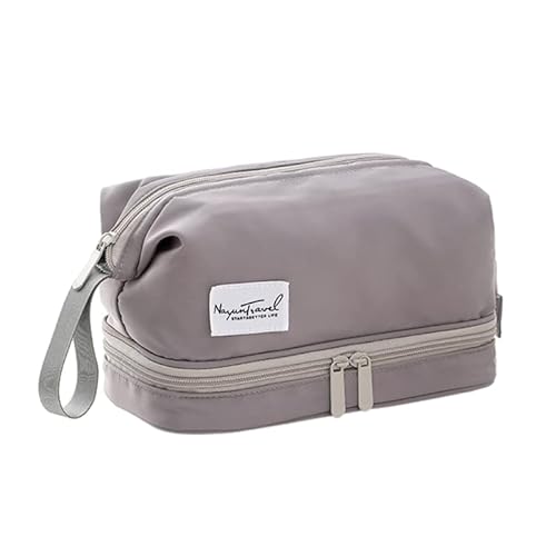 Große Kapazität Make-up Tasche Reise Toilettenartikel Kosmetiktaschen Doppelschicht Lagerung Oragenizer für Frauen Mädchen Kosmetiktasche, grau, S von Frotox