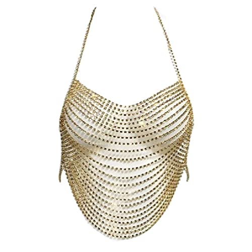 Multilayer Neckholder-Rückenfreie Brustketten Körperschmuck-Bikini Sommer-Strand für Frauen Strass-Halfter-Rückenfreie Brustkette Strass-Brustkette-BH von Frotox