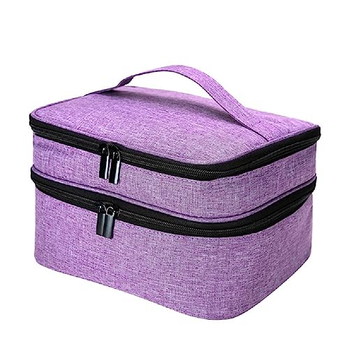 Nagellack-Organizer-Tasche, Aufbewahrungstasche für NailTech, doppellagig, Tragetasche mit Griff, hält 30 Flaschen, Nagellack-Reißverschlusstasche, violett von Frotox