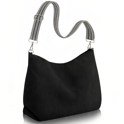 Cord-Tragetasche für Damen mit verstellbarem Riemen, große Crossbody-Taschen für Frauen mit Reißverschlusstaschen, wasserdichte Damen-Handtasche für Arbeit, Schule, Einkaufen, Reisen, Uni, Schwarz Cord-Tragetasche für Damen mit verstellbarem Riemen, große Crossbody-Taschen für Frauen mit Reißverschlusstaschen, wasserdichte Damen-Handtasche für Arbeit, Schule, Einkaufen, Reisen, Uni, Schwarz von Frouen