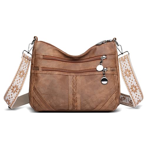 Frouen Crossbody-Taschen für Damen, PU-Leder, Damen-Crossbody-Taschen mit verstellbarem breitem Schultergurt, Taschen für Frauen, Handtaschen, Crossbody mit mehreren Taschen, braun, 27*11*18.5cm Frouen Crossbody-Taschen für Damen, PU-Leder, Damen-Crossbody-Taschen mit verstellbarem breitem Schultergurt, Taschen für Frauen, Handtaschen, Crossbody mit mehreren Taschen, braun, 27*11*18.5cm von Frouen
