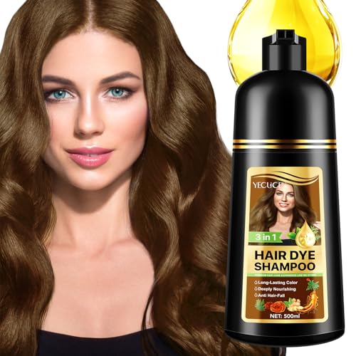 Haarfärbeshampoo für Graues Haar,3-in-1 Langanhaltende Haarfarbe,Sofort-Haarfarben-Shampoo Haarfärbung Instant Hair Color Shampoo für Männer Frauen, Herbal Ingredients (500ML) (Braun) von Frovetani