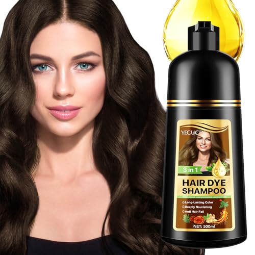 Haarfärbeshampoo für Graues Haar,3-in-1 Langanhaltende Haarfarbe,Sofort-Haarfarben-Shampoo Haarfärbung Instant Hair Color Shampoo für Männer Frauen, Herbal Ingredients (500ML) (Dunkel Kaffee) von Frovetani