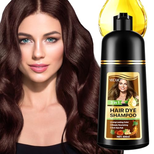 Haarfärbeshampoo für Graues Haar,3-in-1 Langanhaltende Haarfarbe,Sofort-Haarfarben-Shampoo Haarfärbung Instant Hair Color Shampoo für Männer Frauen, Herbal Ingredients (500ML) (Kastanienbraun) von Frovetani