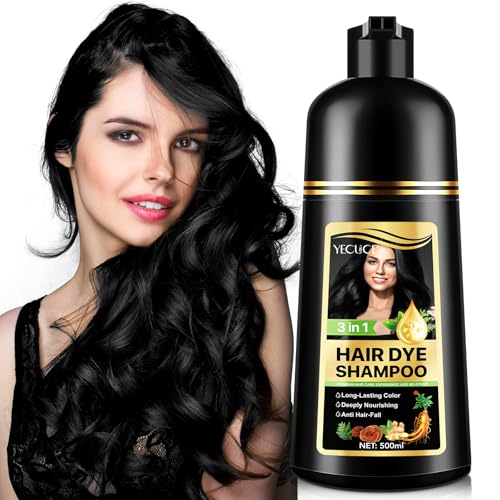 Haarfärbeshampoo für Graues Haar,3-in-1 Langanhaltende Haarfarbe,Sofort-Haarfarben-Shampoo Haarfärbung Instant Hair Color Shampoo für Männer Frauen, Herbal Ingredients (500ML) (Schwarz) von Frovetani