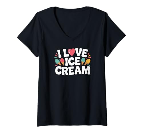 Damen Ich Liebe Eiscreme Sweet Treat Fans Delight T-Shirt mit V-Ausschnitt Damen Ich Liebe Eiscreme Sweet Treat Fans Delight T-Shirt mit V-Ausschnitt von Frozen Dessert Enthusiast Squad Lovers
