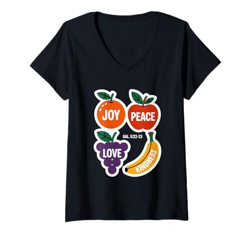 Damen Freude Frieden Liebe Freundlichkeit Joy Peace Love Kindness T-Shirt mit V-Ausschnitt Damen Freude Frieden Liebe Freundlichkeit Joy Peace Love Kindness T-Shirt mit V-Ausschnitt von Frucht Des Geistes Freude Frieden Liebe