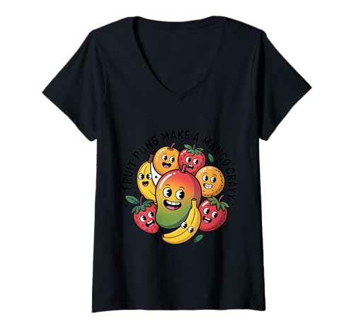 Damen Fruit Puns Make A Mango Crazy Tropical Silly Joke - T-Shirt mit V-Ausschnitt Damen Fruit Puns Make A Mango Crazy Tropical Silly Joke - T-Shirt mit V-Ausschnitt von Fruchtiges und saftiges Lachen