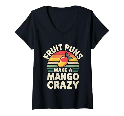 Damen Fruit Puns Make A Mango Crazy Tropical Silly Joke - T-Shirt mit V-Ausschnitt Damen Fruit Puns Make A Mango Crazy Tropical Silly Joke - T-Shirt mit V-Ausschnitt von Fruchtiges und saftiges Lachen