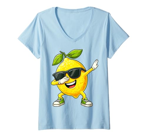 Damen Zitrone Dabbing Cartoon Cool T-Shirt mit V-Ausschnitt Damen Zitrone Dabbing Cartoon Cool T-Shirt mit V-Ausschnitt von Früchte Lustig Cartoon Geschenkideen