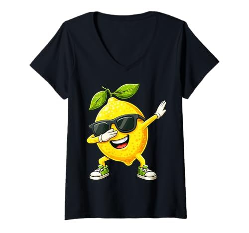 Damen Zitrone Dabbing Cartoon Cool T-Shirt mit V-Ausschnitt Damen Zitrone Dabbing Cartoon Cool T-Shirt mit V-Ausschnitt von Früchte Lustig Cartoon Geschenkideen