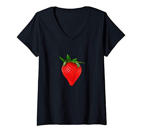 Damen Schöne rote Erdbeere Obst Frucht Früchte Erdbeeren T-Shirt mit V-Ausschnitt Damen Schöne rote Erdbeere Obst Frucht Früchte Erdbeeren T-Shirt mit V-Ausschnitt von Früchte Obst Designs24
