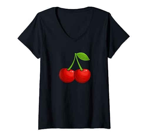 Damen Zwei süsse rote Kirschen T-Shirt mit V-Ausschnitt Damen Zwei süsse rote Kirschen T-Shirt mit V-Ausschnitt von Früchte Obst Designs24