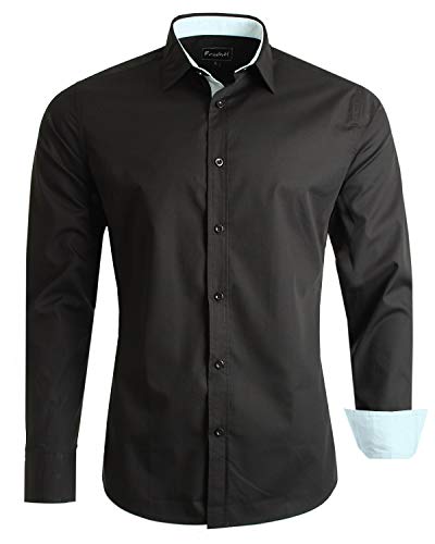Früchtl Herren Hemd - Premium Qualität - Slim Fit - Bügelleicht - Hochwertige Langarm-Hemden für Männer, Black-Blue, L von Früchtl