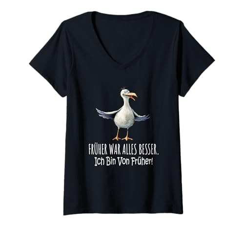 Damen Früher War Alles Besser - Ich Bin Von Früher Vatertag Möwe T-Shirt mit V-Ausschnitt Damen Früher War Alles Besser - Ich Bin Von Früher Vatertag Möwe T-Shirt mit V-Ausschnitt von Früher War Alles Besser Möwe Norden Nostalgie