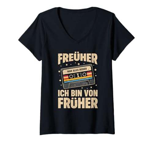 Damen Früher war Alles Besser 90s Retro Cassette 80s 90s Party T-Shirt mit V-Ausschnitt Damen Früher war Alles Besser 90s Retro Cassette 80s 90s Party T-Shirt mit V-Ausschnitt von Früher war alles besser 90s Retro Cassette 80s 90s