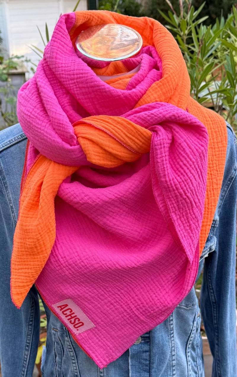 Musselintuch Damen Xxl, Halstuch Damen, Musselin Schal, Neon, Geschenk Freundin, Kuscheltuch, Neonpink Und Neonorange von FruehlingsNaht
