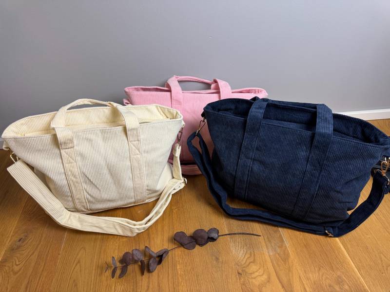 Cord Handtasche | Shopper Personalisiert Glitzer Patch Monogramm Chenille Verschiedene Farben von Fruehlingserwachen