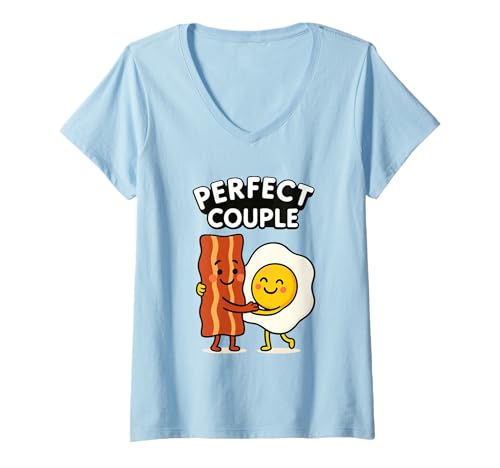 Damen Perfektes Paar Frühstück Humor T-Shirt mit V-Ausschnitt Damen Perfektes Paar Frühstück Humor T-Shirt mit V-Ausschnitt von Frühstück Humor Frühstücksliebe Frühstückspaar