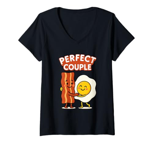 Damen Perfektes Paar Speck Ei Frühstück T-Shirt mit V-Ausschnitt Damen Perfektes Paar Speck Ei Frühstück T-Shirt mit V-Ausschnitt von Frühstück Liebhaber Humor Cartoon Frühstück