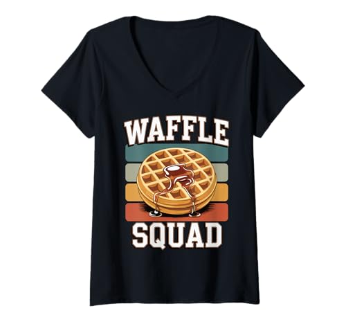 Damen Waffle Squad T-Shirt mit V-Ausschnitt Damen Waffle Squad T-Shirt mit V-Ausschnitt von Frühstück Waffelliebhaber Waffeleisen