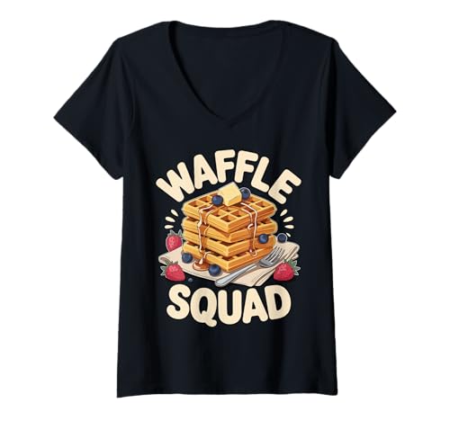 Damen Waffle Squad T-Shirt mit V-Ausschnitt Damen Waffle Squad T-Shirt mit V-Ausschnitt von Frühstück Waffelliebhaber Waffeleisen