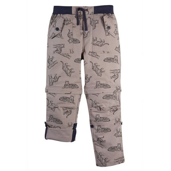 Frugi Baumwollhose Tyler in grau mit Tigerprint von Frugi
