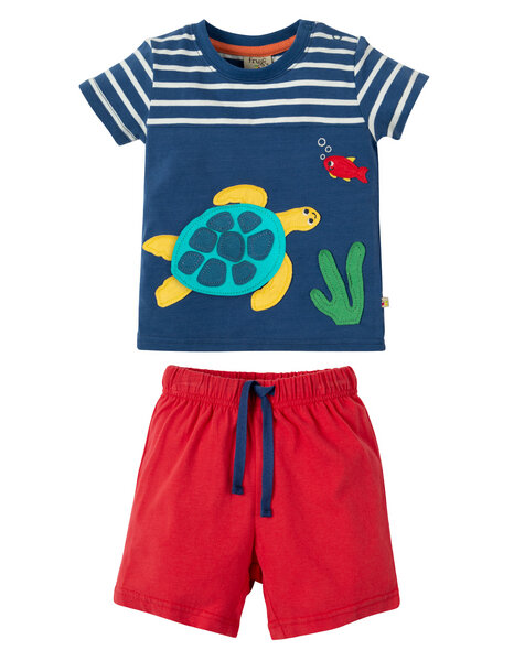 Frugi Sommerkombi: T-shirt und kurze Hose mit Schildkröte von Frugi