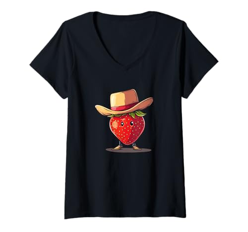 Damen Cooler Erdbeer-Cowboy-Look für einen niedlichen und schönen Look T-Shirt mit V-Ausschnitt Damen Cooler Erdbeer-Cowboy-Look für einen niedlichen und schönen Look T-Shirt mit V-Ausschnitt von Fruit Cowboy Outfit