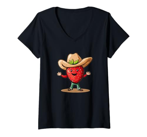 Damen Happy Cowboy Erdbeere für Ranch-Liebhaber T-Shirt mit V-Ausschnitt Damen Happy Cowboy Erdbeere für Ranch-Liebhaber T-Shirt mit V-Ausschnitt von Fruit Cowboy Outfit