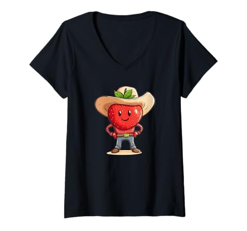 Damen Schöne Cowboy-Erdbeere für Jungen und Mädchen T-Shirt mit V-Ausschnitt Damen Schöne Cowboy-Erdbeere für Jungen und Mädchen T-Shirt mit V-Ausschnitt von Fruit Cowboy Outfit