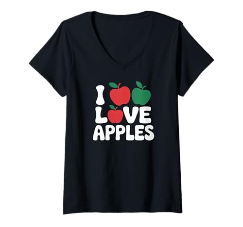 Damen Ich Liebe Äpfel, rote, grüne Früchte, Passionstext T-Shirt mit V-Ausschnitt Damen Ich Liebe Äpfel, rote, grüne Früchte, Passionstext T-Shirt mit V-Ausschnitt von Fruit Enthusiast Nature Lover Statement