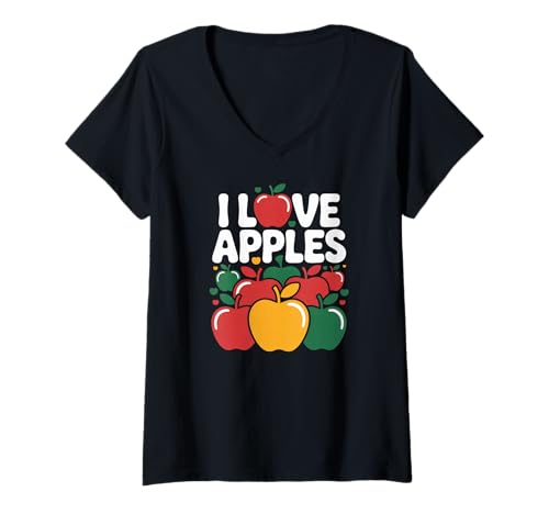 Damen Ich Liebe Äpfel, lebendiges Fruchtdesign, lustig T-Shirt mit V-Ausschnitt Damen Ich Liebe Äpfel, lebendiges Fruchtdesign, lustig T-Shirt mit V-Ausschnitt von Fruit Enthusiast Orchard Harvest Collection