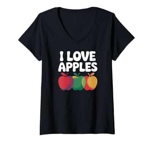 Damen Ich Liebe Äpfel, Bunte Früchte, Passion T-Shirt mit V-Ausschnitt Damen Ich Liebe Äpfel, Bunte Früchte, Passion T-Shirt mit V-Ausschnitt von Fruit Enthusiast Orchard Lovers